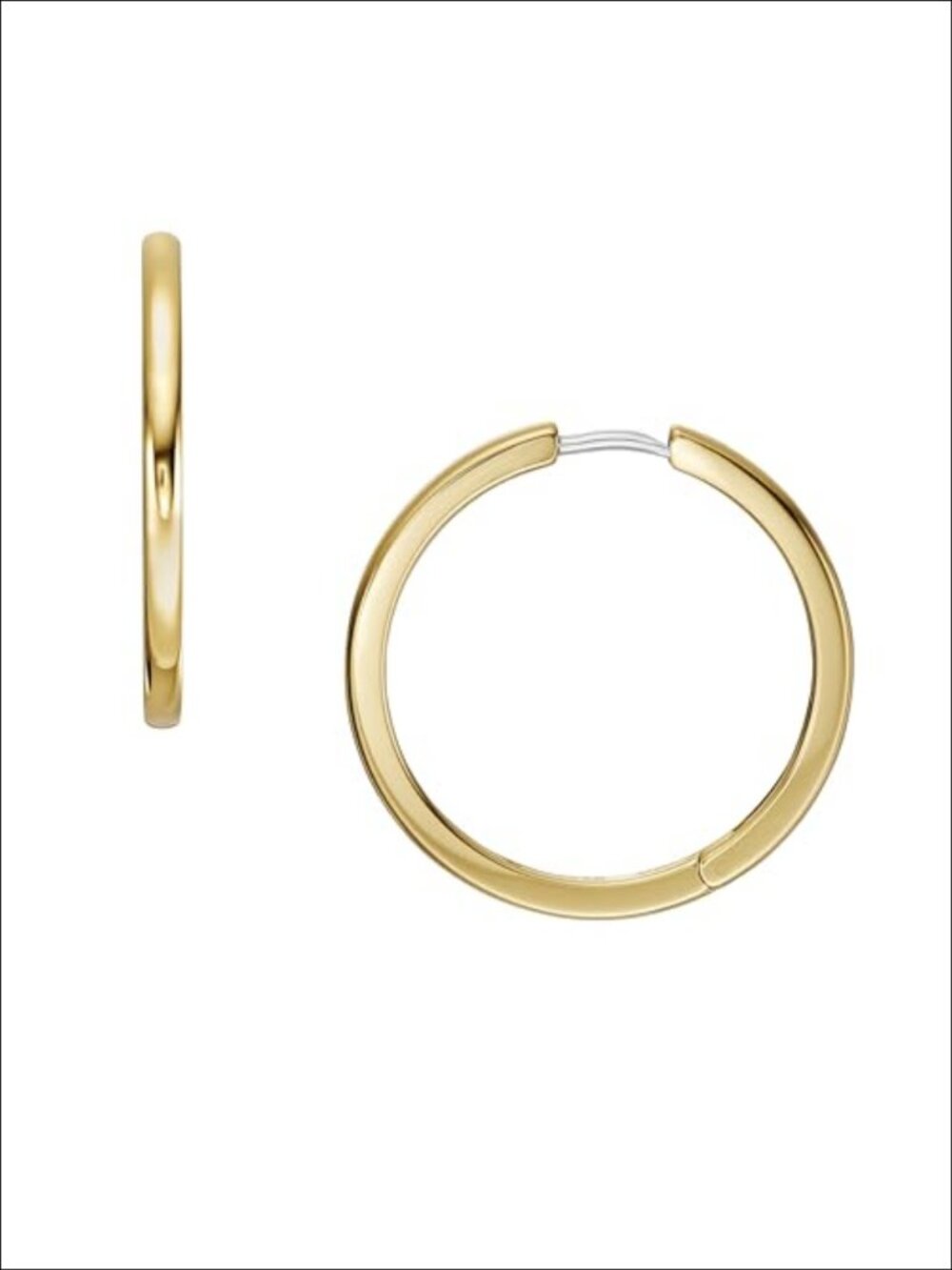 Gold-Tone Stainless Steel Hoop Earrings Polished Hinged Closure 25mm